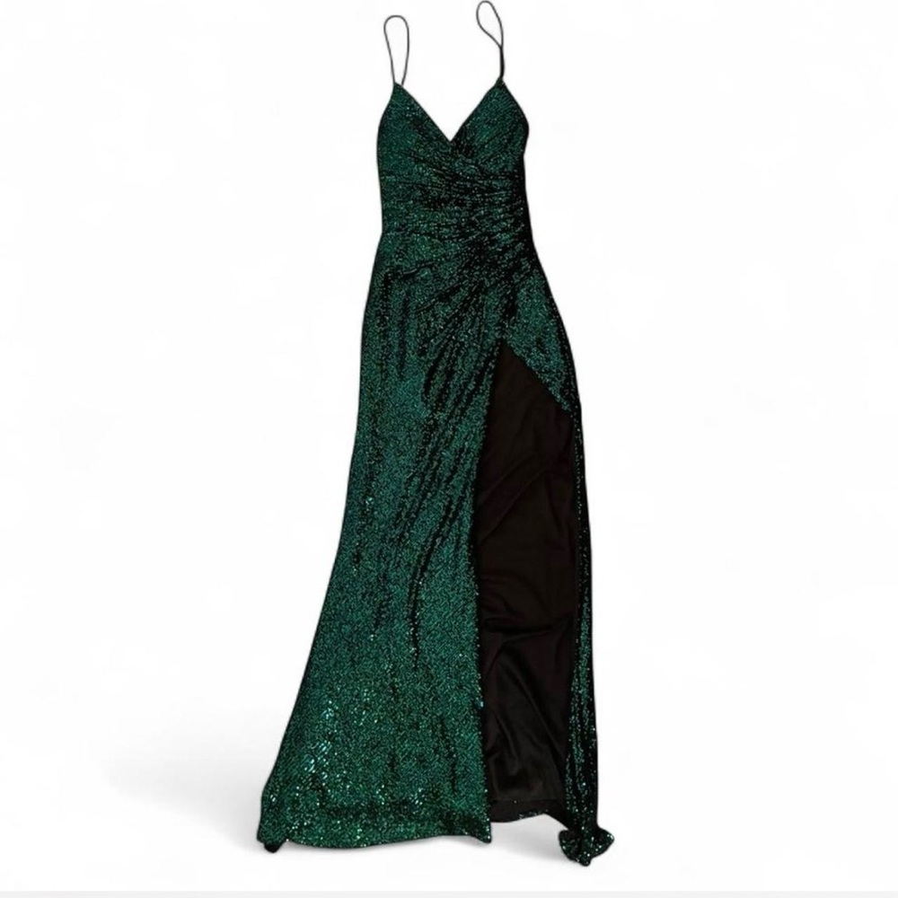 Cinderella Emerald Green Sequin Spaghetti-Strap Prom Gown